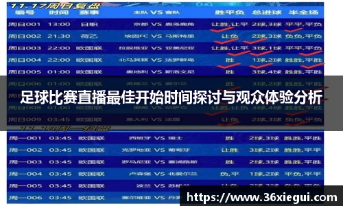 足球比赛直播最佳开始时间探讨与观众体验分析